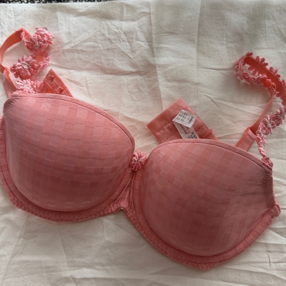 Marie Jo AVERO 010-0419 Coral White Checker & Floral Balcony Bra -Size 30E UK